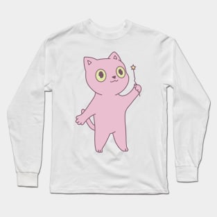 Cute pink cat illustration magic wand Long Sleeve T-Shirt